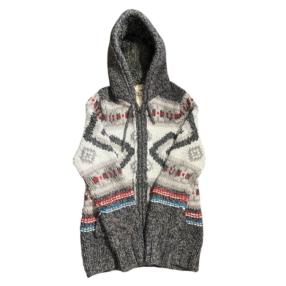 Hollister Faux Fur Chunky Knit Sweater Cardigan Hoodie Men’s Sz M
